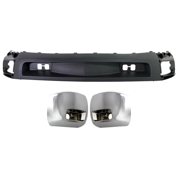 3-Piece Kit Front, Driver and Passenger Side Bumper End, Chrome, Plastic, Includes (2) Bumper End and (1) Valance
