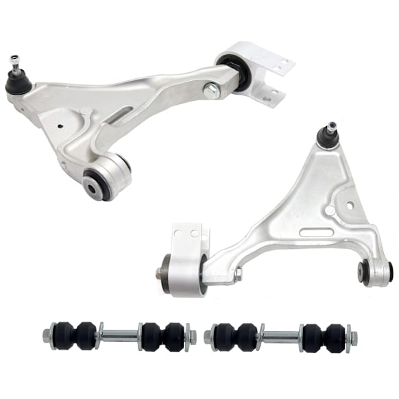 4-Piece Kit Front, Driver and Passenger Side, Lower Control Arms, Includes (2) Control Arm and (2) Sway Bar Link