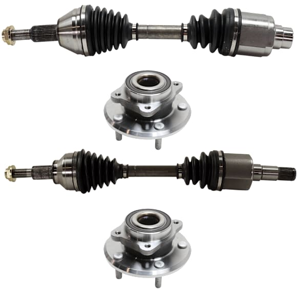 4-Piece Kit Front, Driver and Passenger Side Axle Assembly, New Kit, includes (2) Axle Assembly and (2) Wheel Hub