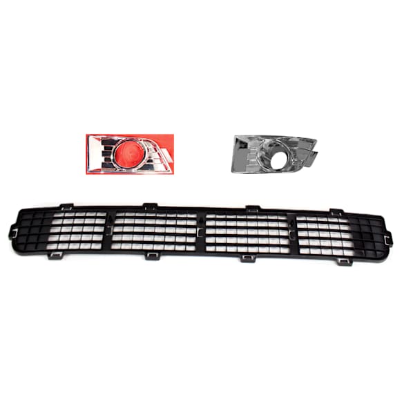 3-Piece Kit Front, Driver and Passenger Side Fog Light Trim, Chrome, includes (1) Bumper Grille and (2) Fog Light Trim