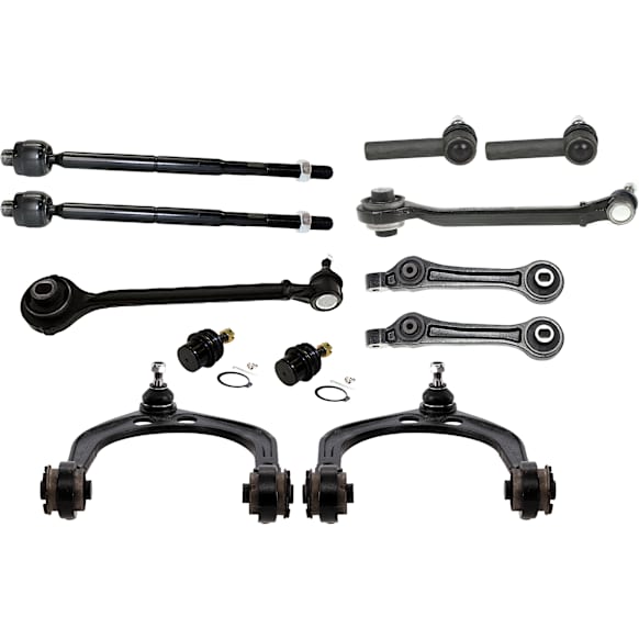 12-Piece Kit Front, Driver and Passenger Side, Upper and Lower, Forward and Rearward Control Arms, Includes (2) Ball Joint, (6) Control Arm, and (4) Tie Rod End