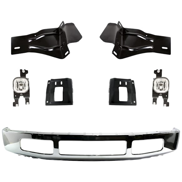 7-Piece Kit, Front Bumper, Chrome, Includes (1) Bumper, (4) Bumper Bracket, and (2) Fog Light