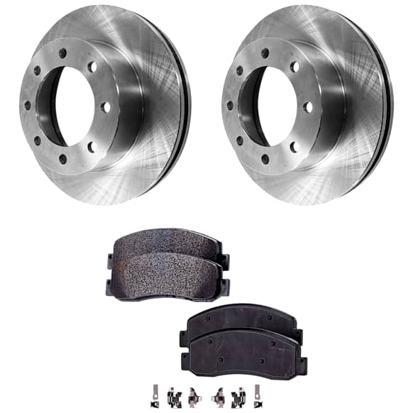 2-Wheel Set Front Brake Disc and Pad Kit, Plain Surface 8 Lugs 346.96 mm Semi-metallic 4WD Pro-Line Series, Includes (2) Disc and (1) Pad Set