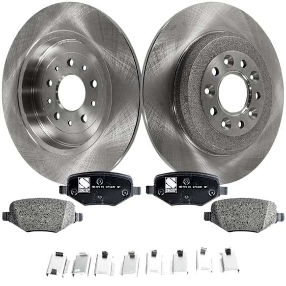 2-Wheel Set Rear Brake Disc and Pad Kit, Plain Surface 5 Lugs 329.95 mm Ceramic Pro-Line Series, Includes (1) Brake Pad Set and (2) Brake Disc