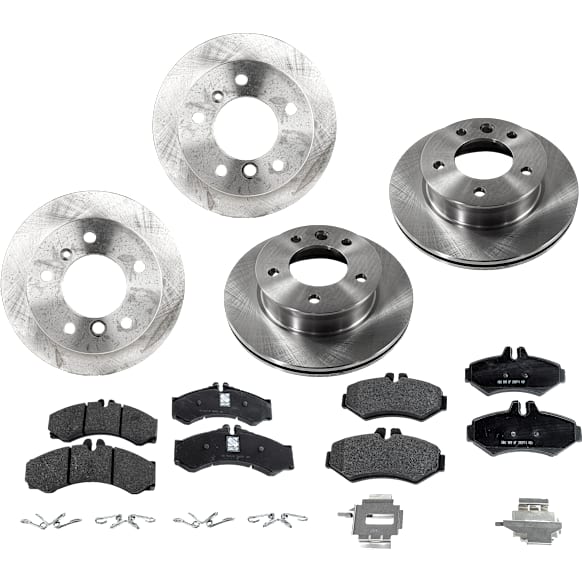 4-Wheel Set Front and Rear Brake Disc and Pad Kit, Plain Surface 5 Lugs Front-284.48 mm/Rear-272.03 mm Front-Organic/Rear-Semi-Metallic Pro-Line Series, Includes (2) Brake Pad Set and (4) Brake Disc
