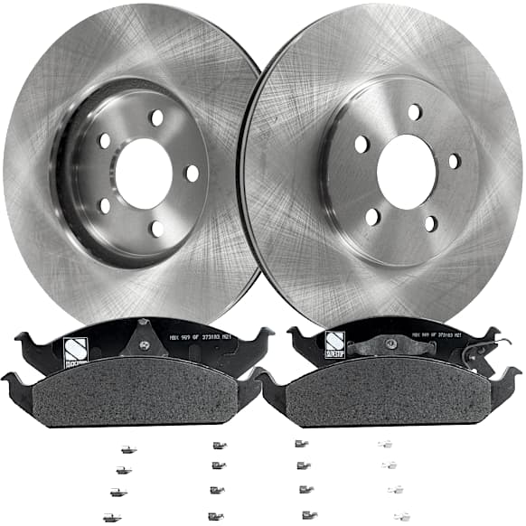 2-Wheel Set Brake Disc and Pad Kit, Plain Surface 5 Lugs 282.19 mm Semi-metallic Pro-Line Series, Includes (2) Brake Disc and (1) Brake Pad Set
