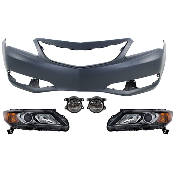 2013 Acura ILX - 5-Piece Kit Driver and Passenger Side Halogen Headlight, With bulb(s), OE Replacement,  Includes (1) Bumper Cover, (1) Fog Light, and (2) Headlight