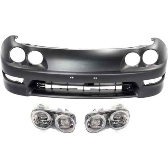 3-Piece Kit, Front Primed Bumper Cover, Includes (1) Bumper Cover and (2) Headlight