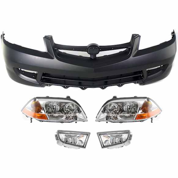 5-Piece Kit, Front Primed Bumper Cover, Includes (1) Bumper Cover, (2) Fog Light, and (2) Headlight