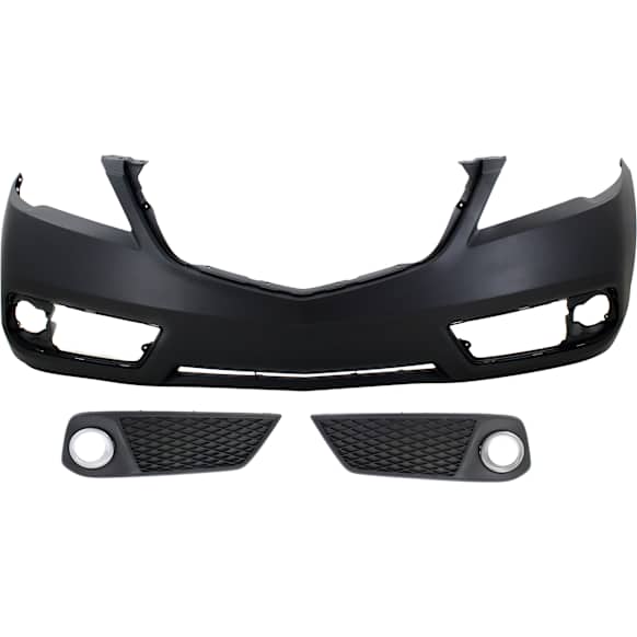 2013 Acura RDX - 3-Piece Kit Front Primed Bumper Cover, Includes (1) Bumper Cover and (2) Fog Light Cover