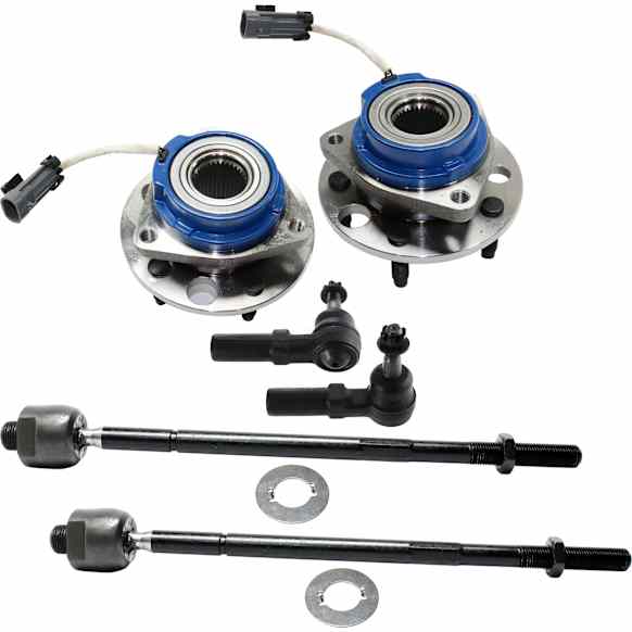 2-Wheel Set Front, Driver and Passenger Side Wheel Hub, 5 Lugs, With Bearing, With Sensor, includes (4) Tie Rod End and (2) Wheel Hub