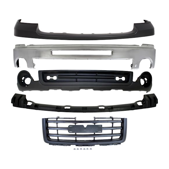 2011 GMC Sierra 1500 - 5-Piece Kit Front Bumper, Chrome, Includes (1) Bumper, (1) Bumper Bracket, (1) Bumper Cover, (1) Grille Assembly, and (1) Valance
