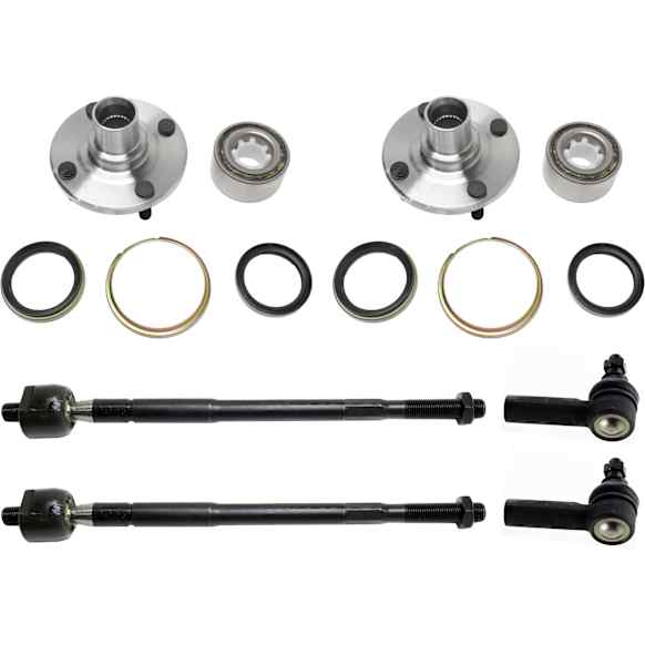 2-Wheel Set Front, Driver and Passenger Side Wheel Hub, 4 Lugs, With Bearing, FWD, Includes (4) Tie Rod End and (2) Wheel Hub