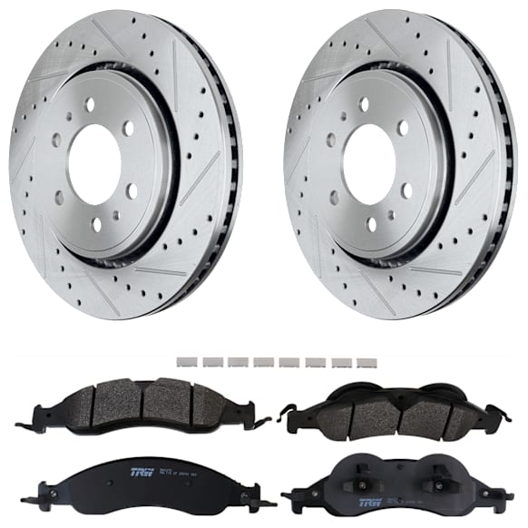 KIT-072924-1176 2-Wheel Set Front Brake Disc and Pad Kit, Cross-drilled and Slotted 6 Lugs 350.01 mm Semi-metallic, Includes (1) Brake Pad Set and (2) Brake Disc