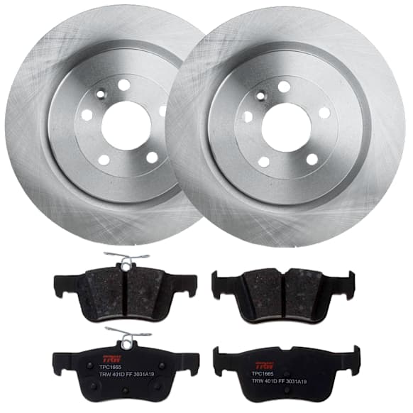 KIT-072924-2989 2-Wheel Set Rear Brake Disc and Pad Kit, Plain Surface 5 Lugs 352.04 mm Ceramic, Includes (2) Brake Disc and (1) Brake Pad Set
