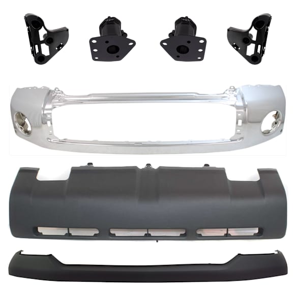 7-Piece Kit, Bumper, Chrome, Includes (1) Bumper, (4) Bumper Bracket, (1) Bumper Cover, and (1) Valance