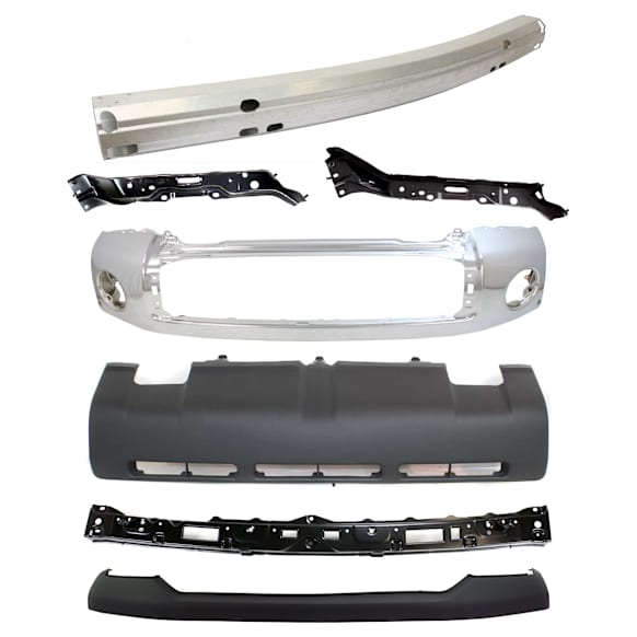 7-Piece Kit, Bumper, Chrome, Includes (1) Bumper, (1) Bumper Cover, (1) Bumper Reinforcement, (3) Bumper Retainer, and (1) Valance