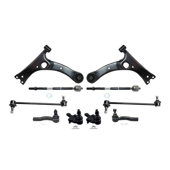 10-Piece Kit Front, Driver and Passenger Side, Lower Control Arms, Includes (2) Ball Joint, (2) Control Arm, (2) Sway Bar Link, and (4) Tie Rod End