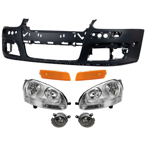 7-Piece Kit Halogen Headlight, Sedan, Includes (1) Bumper Cover, (2) Fog Light, (2) Headlight, and (2) Side Marker