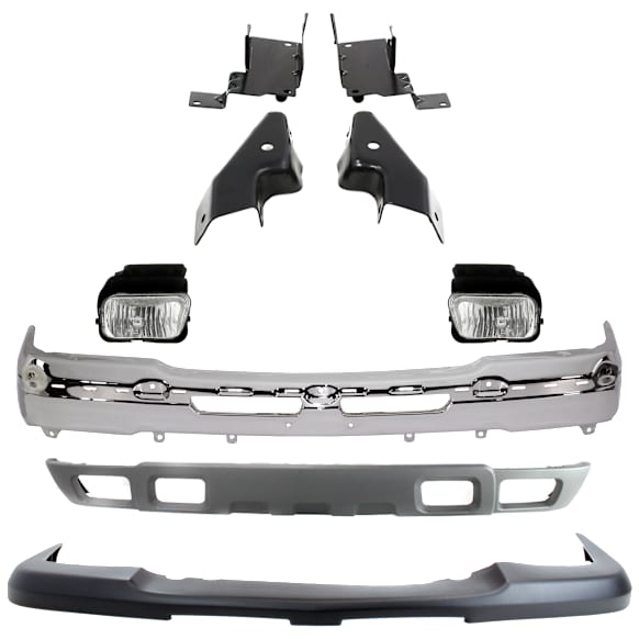 6-Piece Kit Bumper Chrome, Includes (1) Bumper, (1) Bumper Bracket, (1) Bumper Cover, (1) Valance and (2) Fog Light