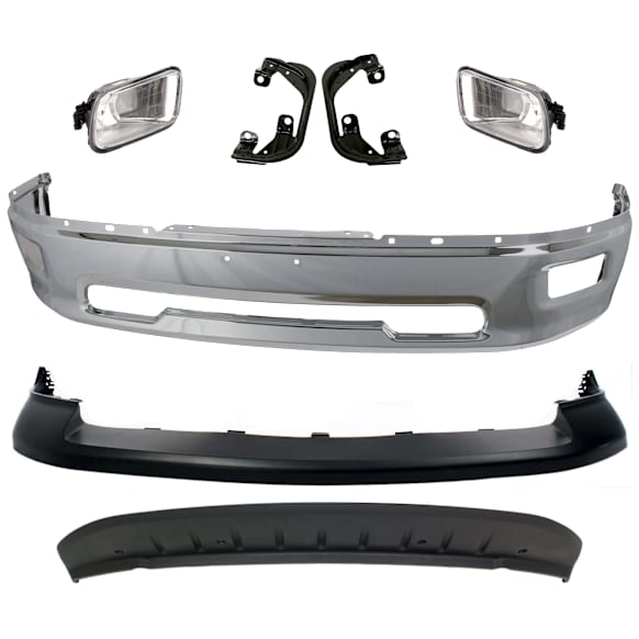 2012 Ram 1500 - 6-Piece Kit Front Bumper, For Models Without Sport Package, Type 2, Chrome, Includes (1) Bumper, (1) Bumper Cover, (2) Fog Light, (2) Fog Light Bracket, and (1) Valance