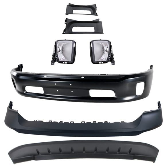 6-Piece Kit Front, Lower Bumper Painted Black, Includes (1) Bumper, (1) Bumper Cover, (1) Valance, (2) Fog Light and (1) Bumper Trim