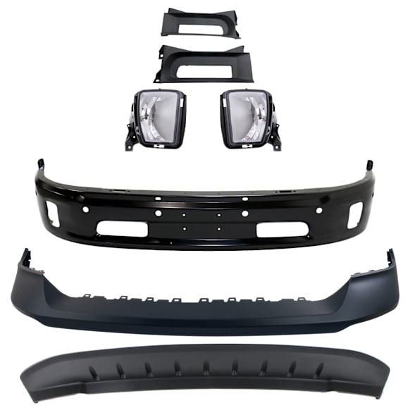 2019 Ram 1500 Classic - 7-Piece Kit Front, Lower Bumper, For Models With Two Piece  Type, Painted Black,  Includes (1) Bumper, (1) Bumper Cover, (2) Bumper Trim, (2) Fog Light, and (1) Valance