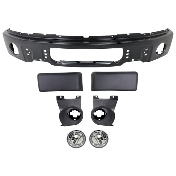 2010 Ford F-150 - 6-Piece Kit Front Bumper, Powdercoated Black, Includes (1) Bumper, (2) Bumper Trim, (2) Fog Light, and (2) Fog Light Bracket