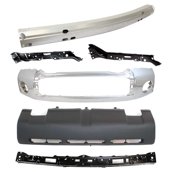 2008 Toyota Tundra SR5 - 6-Piece Kit Front Bumper, For Models With Steel Bumper, Chrome, Includes (1) Bumper, (1) Bumper Reinforcement, (3) Bumper Retainer, and (1) Valance