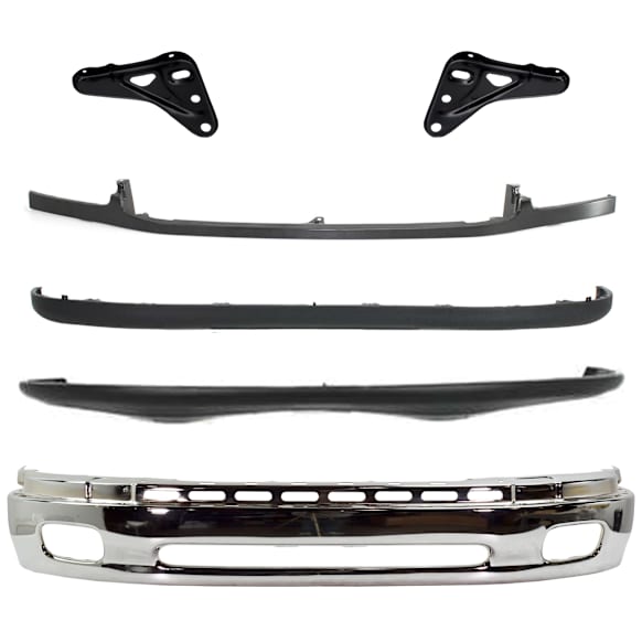 2003 Toyota Tundra - 6-Piece Kit Front, Lower Bumper, 2-Door,  (Regular Cab), Chrome, Standard Cab Pickup,  Includes (1) Bumper, (2) Bumper Bracket, (1) Bumper Cover, (1) Bumper Trim, and (1) Valance