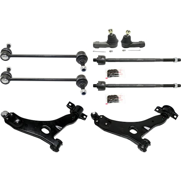 8-Piece Kit Control Arm Includes (2) Control Arm, (2) Sway Bar Link, and (4) Tie Rod End