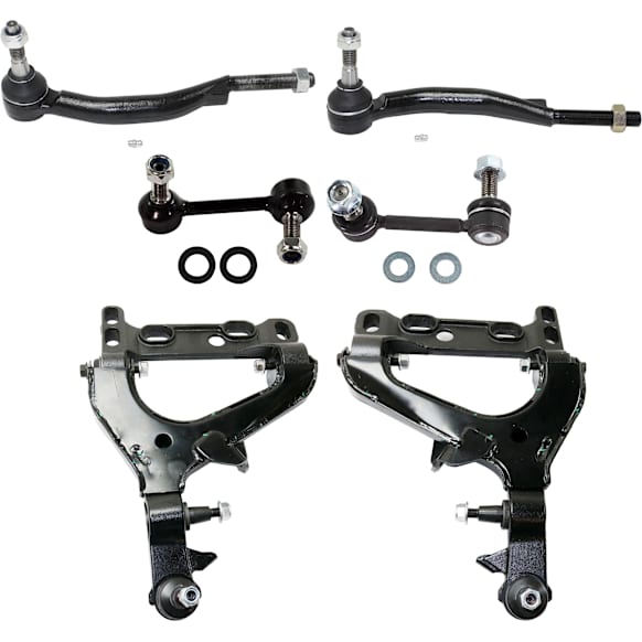 6-Piece Kit Control Arm Includes (2) Control Arm, (2) Sway Bar Link, and (2) Tie Rod End