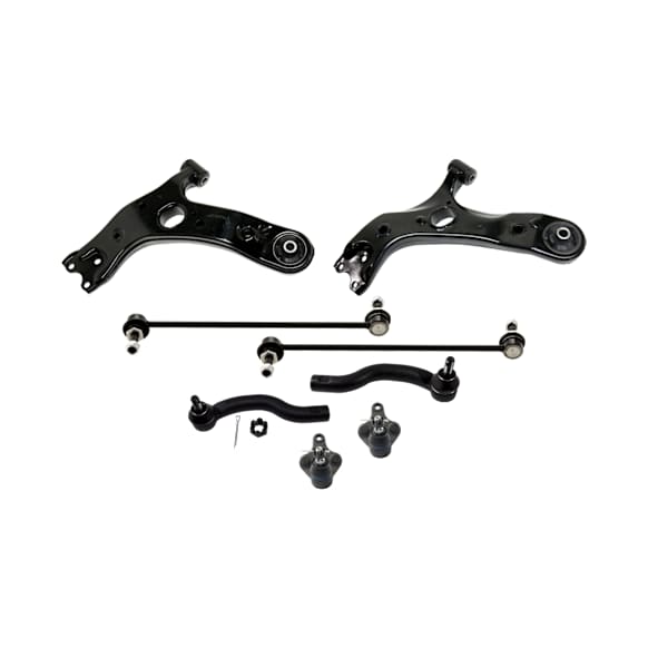 8-Piece Kit Front, Driver and Passenger Side, Lower Control Arm Includes (2) Ball Joint, (2) Control Arm, (2) Sway Bar Link, and (2) Tie Rod End