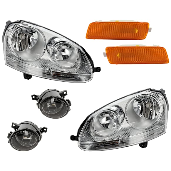 6-Piece Kit Halogen Headlight, Sedan, Includes (2) Fog Light, (2) Headlight, and (2) Side Marker