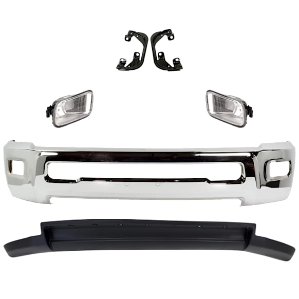 5-Piece Kit Bumper Chrome, Includes (1) Bumper, (2) Fog Light, (1) Valance and (1) Fog Light Bracket