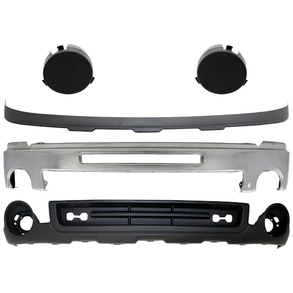2013 GMC Sierra 1500 SLE - 5-Piece Kit Front Bumper, For Models With Towing Package, Chrome, Includes (1) Bumper, (2) Fog Light Cover, and (2) Valance