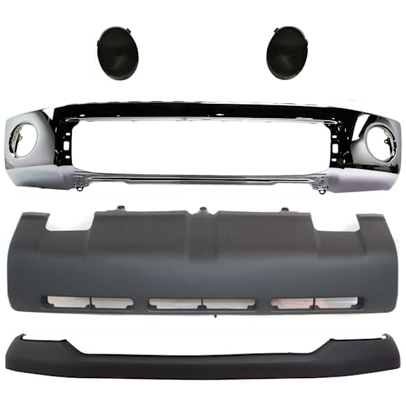 5-Piece Kit, Bumper, Chrome, Includes (1) Bumper, (1) Bumper Cover, (2) Fog Light Cover, and (1) Valance