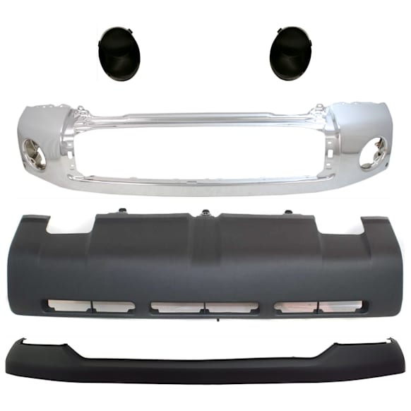 5-Piece Kit, Bumper, Chrome, Includes (1) Bumper, (1) Bumper Cover, (2) Fog Light Cover, and (1) Valance
