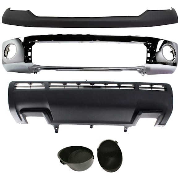 5-Piece Kit, Bumper, Chrome, Includes (1) Bumper, (1) Bumper Cover, (2) Fog Light Cover, and (1) Valance
