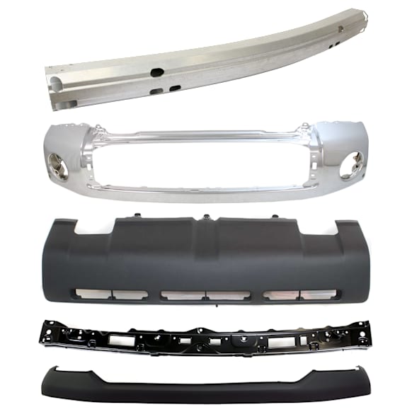 5-Piece Kit, Bumper, Chrome, Includes (1) Bumper, (1) Bumper Cover, (1) Bumper Reinforcement, (1) Bumper Retainer, and (1) Valance