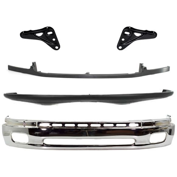 2001 Toyota Tundra - 5-Piece Kit Front, Lower Bumper,  (Regular Cab), Chrome, Standard Cab Pickup,  Includes (1) Bumper, (2) Bumper Bracket, (1) Bumper Cover, and (1) Bumper Trim