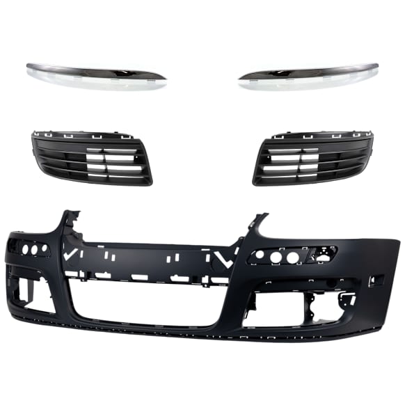 5-Piece Kit Primed Bumper Cover, Includes (1) Bumper Cover, (2) Bumper Grille, and (2) Bumper Trim