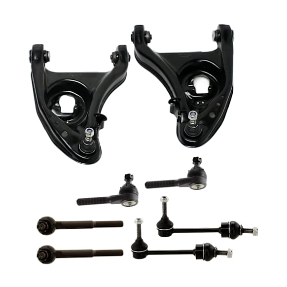 8-Piece Kit Control Arm Includes (2) Control Arm, (2) Sway Bar Link, and (4) Tie Rod End