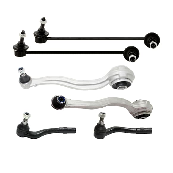 6-Piece Kit Control Arm Includes (2) Control Arm, (2) Sway Bar Link, and (2) Tie Rod End