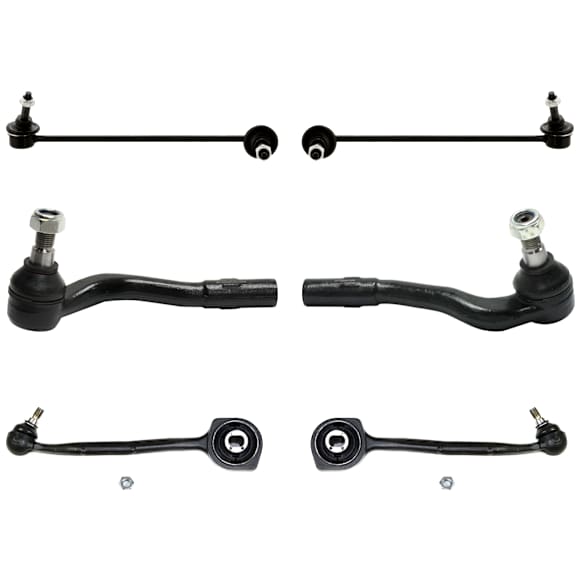 6-Piece Kit Control Arm Includes (2) Control Arm, (2) Sway Bar Link, and (2) Tie Rod End