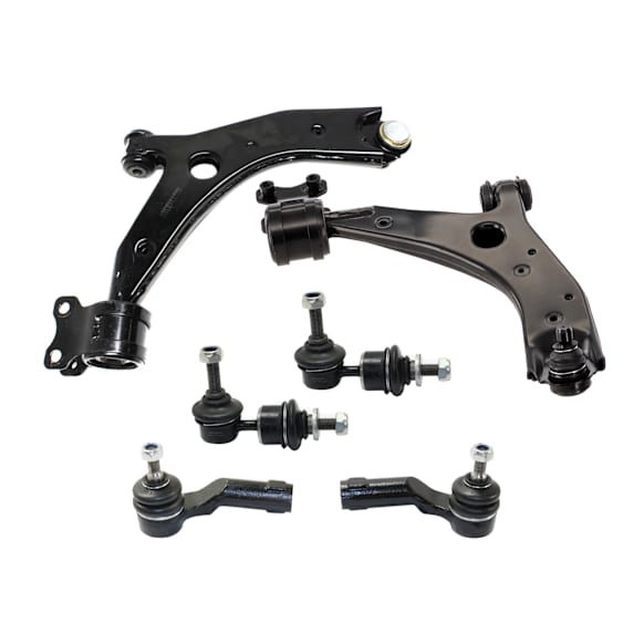 6-Piece Kit Control Arm Includes (2) Control Arm, (2) Sway Bar Link, and (2) Tie Rod End