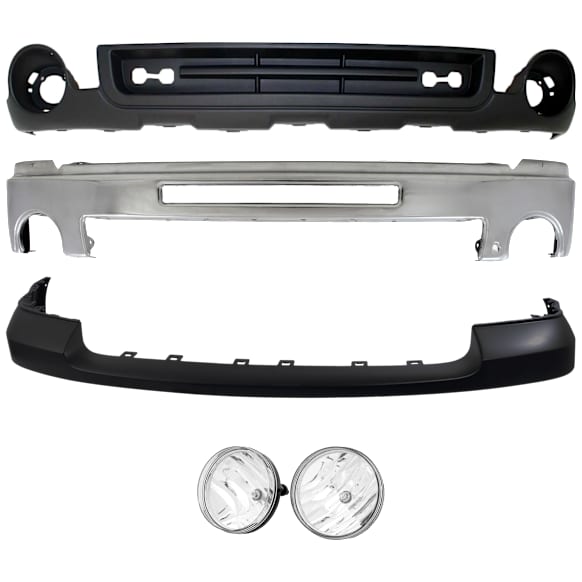 4-Piece Kit Bumper Chrome, Includes (1) Bumper, (1) Bumper Cover, (1) Fog Light and (1) Valance