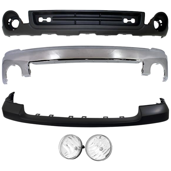 4-Piece Kit Bumper Chrome, Includes (1) Bumper, (1) Bumper Cover, (1) Fog Light and (1) Valance