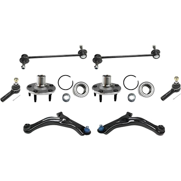 8-Piece Kit Control Arm, Includes (2) Control Arm, (2) Tie Rod End, (2) Sway Bar Link and (2) Wheel Hub