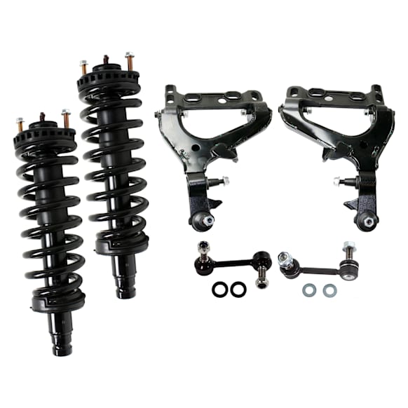 6-Piece Kit Control Arm, Includes (2) Control Arm, (2) Sway Bar Link and (2) Shock Absorber and Strut Assembly